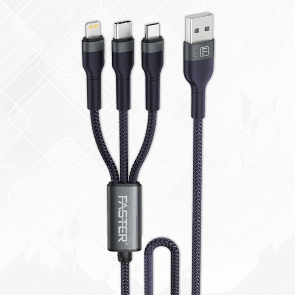 FASTER D4 Quick Charge Denim Braided 3-In-1 Data Cable
